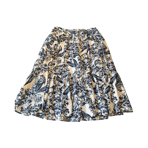Abercrombie & Fitch Womans XLP Poplin Tiered Maxi Floral Cotton White Blue Skirt - Picture 4 of 4